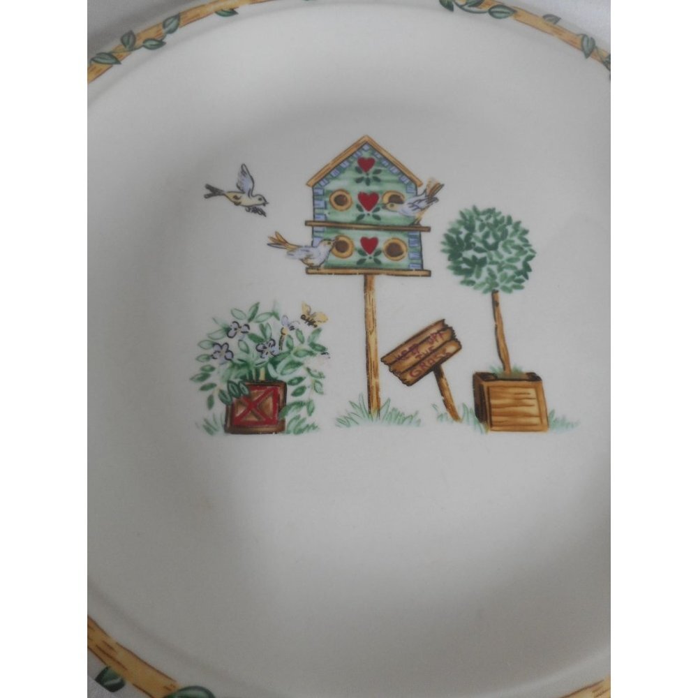 Vintage Lot of 4 Thomson Pottery Birdhouse Topiary Salad Plates #1 - Picture 2 of 4